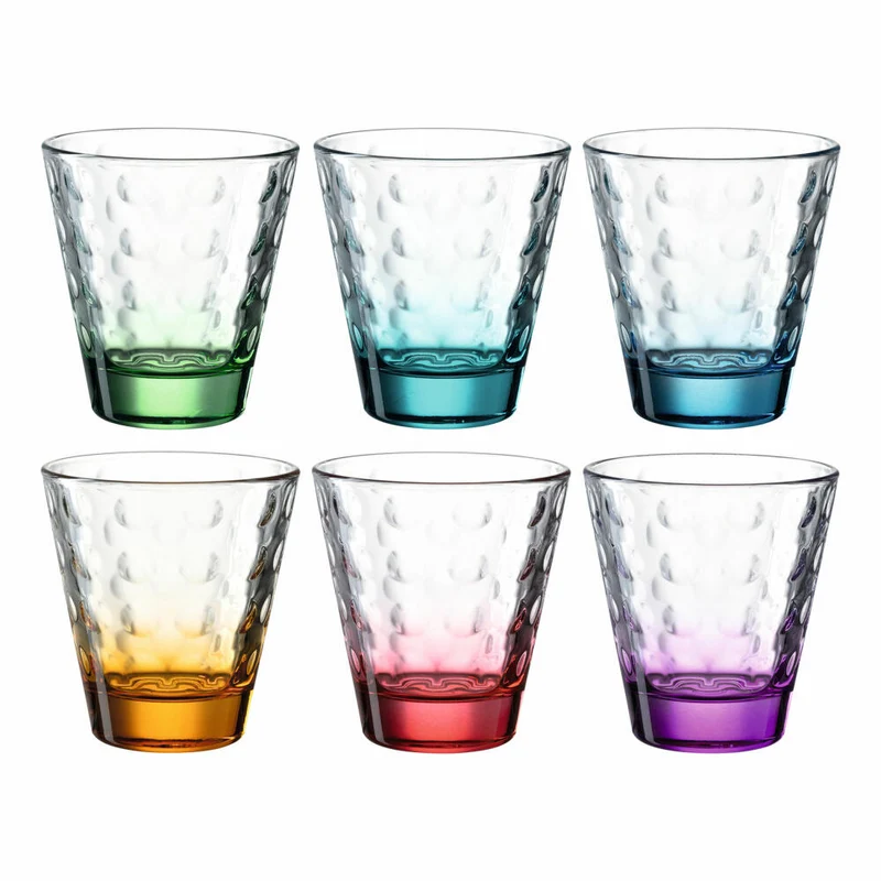 Leonardo Trinkglas Optic 6 Stück sortiert, Becher, Wassergläser, Kalk-Natron Glas, bunt, 215 ml, 025922