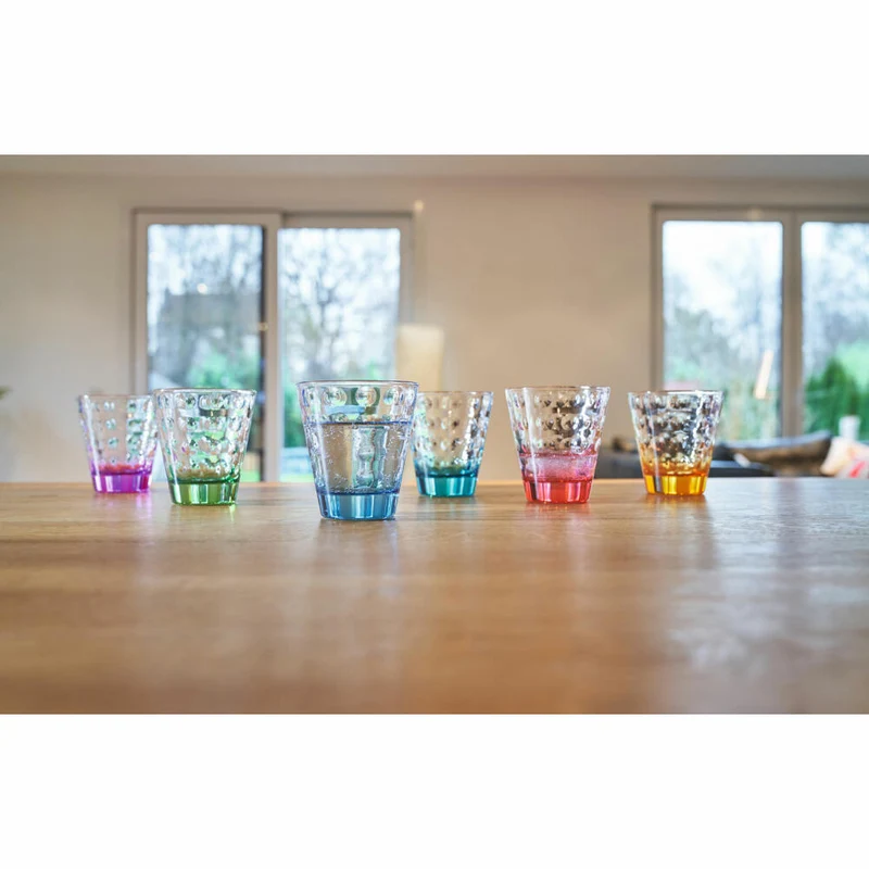 Leonardo Trinkglas Optic 6 Stück sortiert, Becher, Wassergläser, Kalk-Natron Glas, bunt, 215 ml, 025922