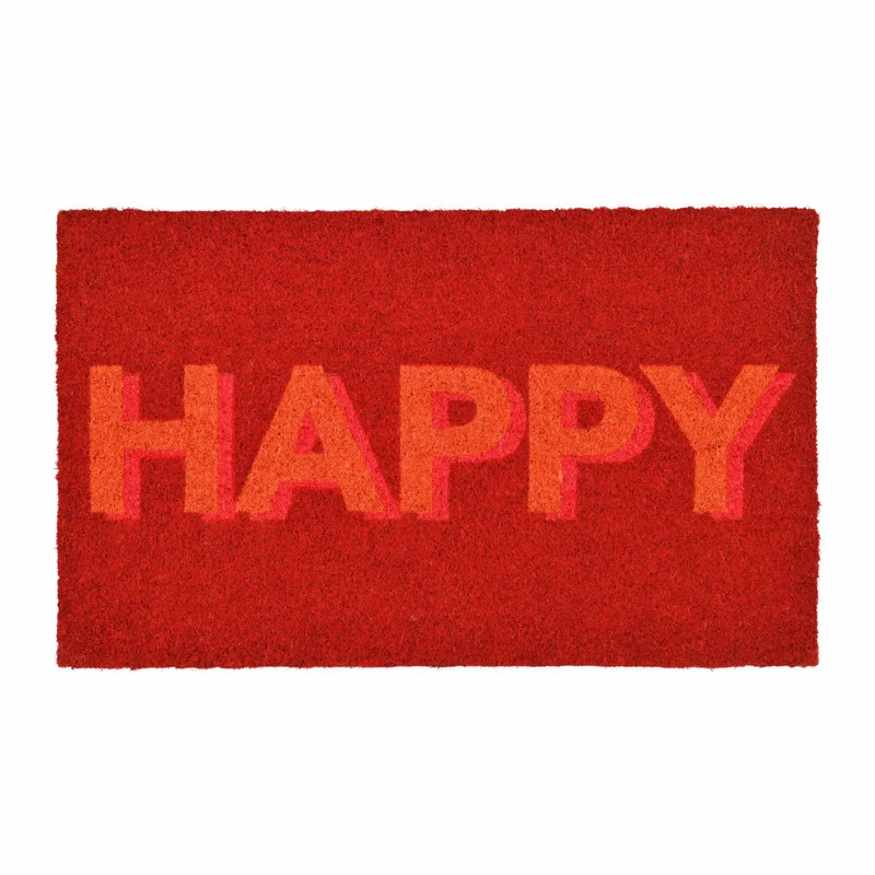 Gift Company Fußmatte Happy Neon, Türmatte, Kokosmatte, Kokos, Vinylrücken, Rot, 45 x 75 cm, 1020901003