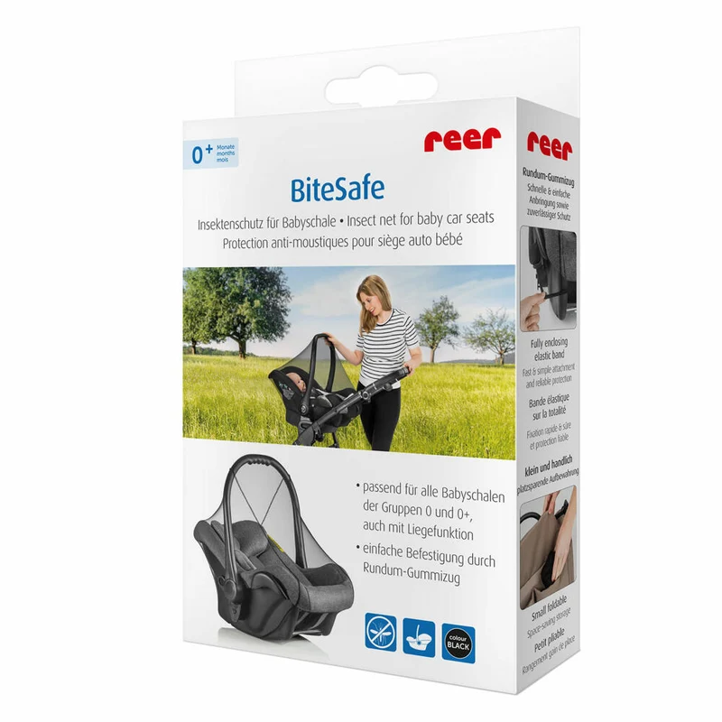 reer BiteSafe Insektenschutz für Babyschale, Moskitonetz, Mückennetz, Fliegennetz, Polyester, Schwarz, 87011