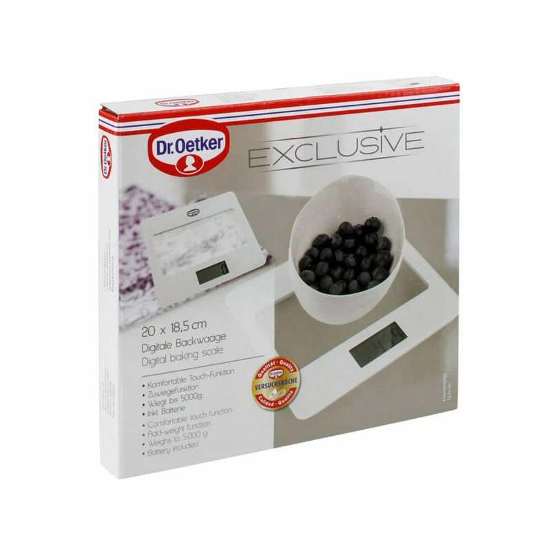Dr. Oetker Digitale Backwaage Exclusive, Grammwaage, Küchenwaage, Kunststoff, Glas, Weiß, 4541