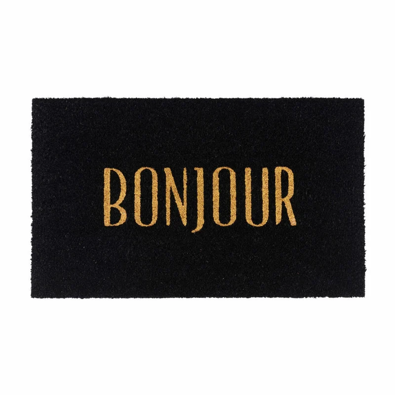 Gift Company Fußmatte Bonjour, Türmatte, Kokosmatte, Kokos, Vinylrücken, Schwarz, Gold, 45 x 75 cm, 40549