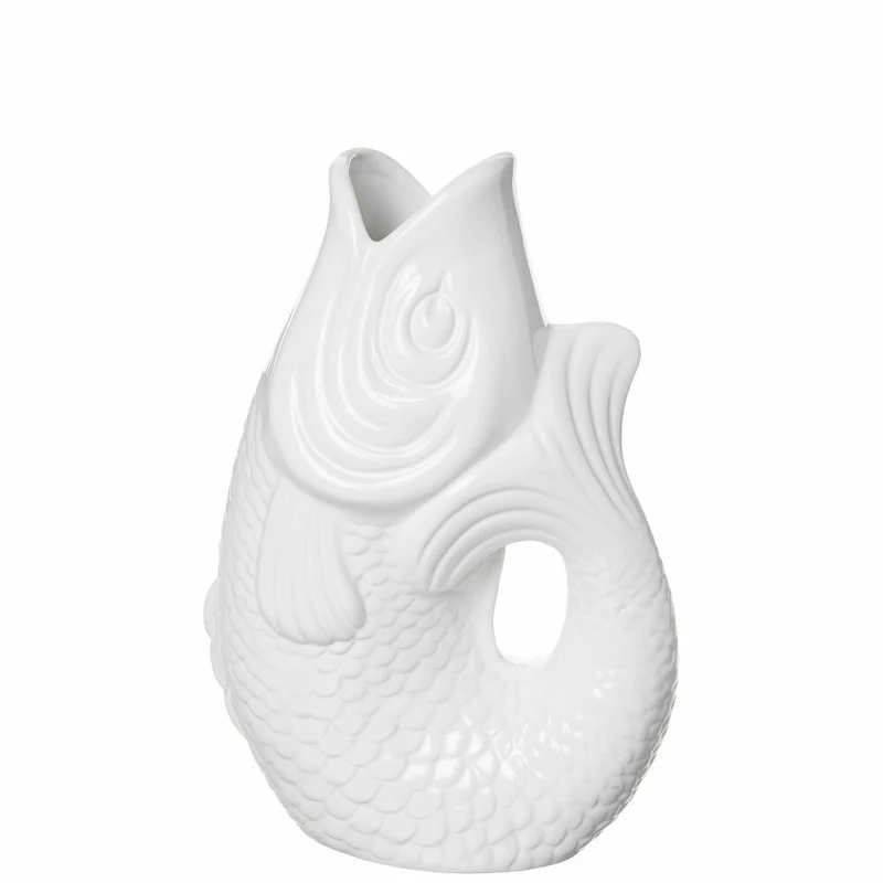Gift Company Vase Monsieur Carafon S, Dekovase in Fisch-Form, Steingut, Weiß, 24.3 cm, 75881