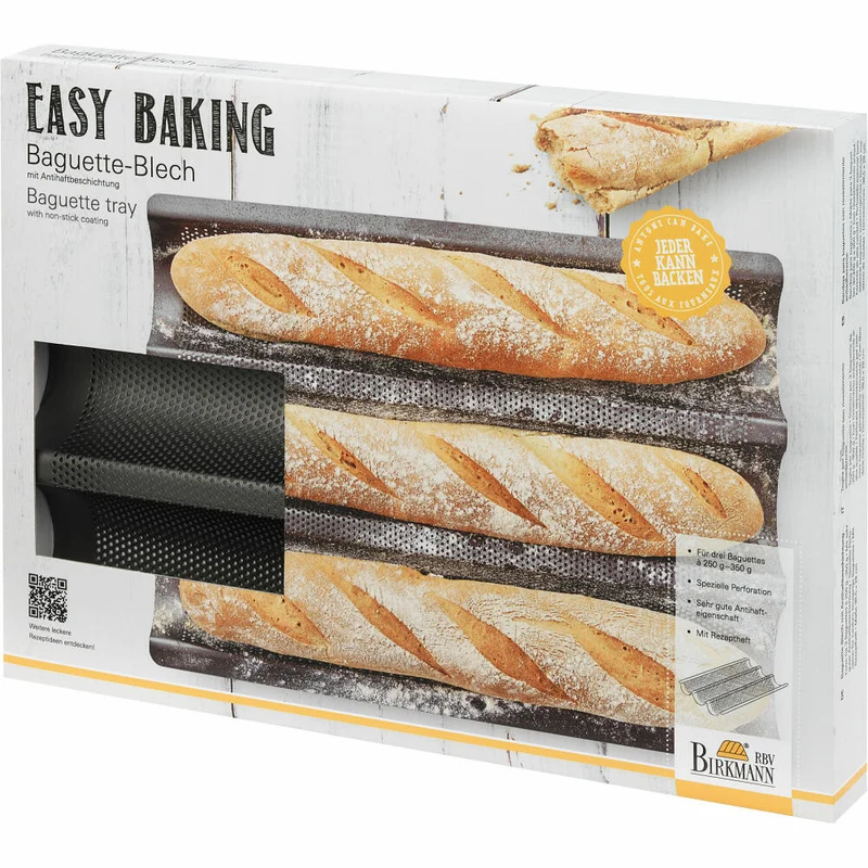 Birkmann Easy Baking Baguette-Blech, Baguette Blech, Backblech, Backzubehör, Karbonstahl, 38.5 x 28 cm, 881181