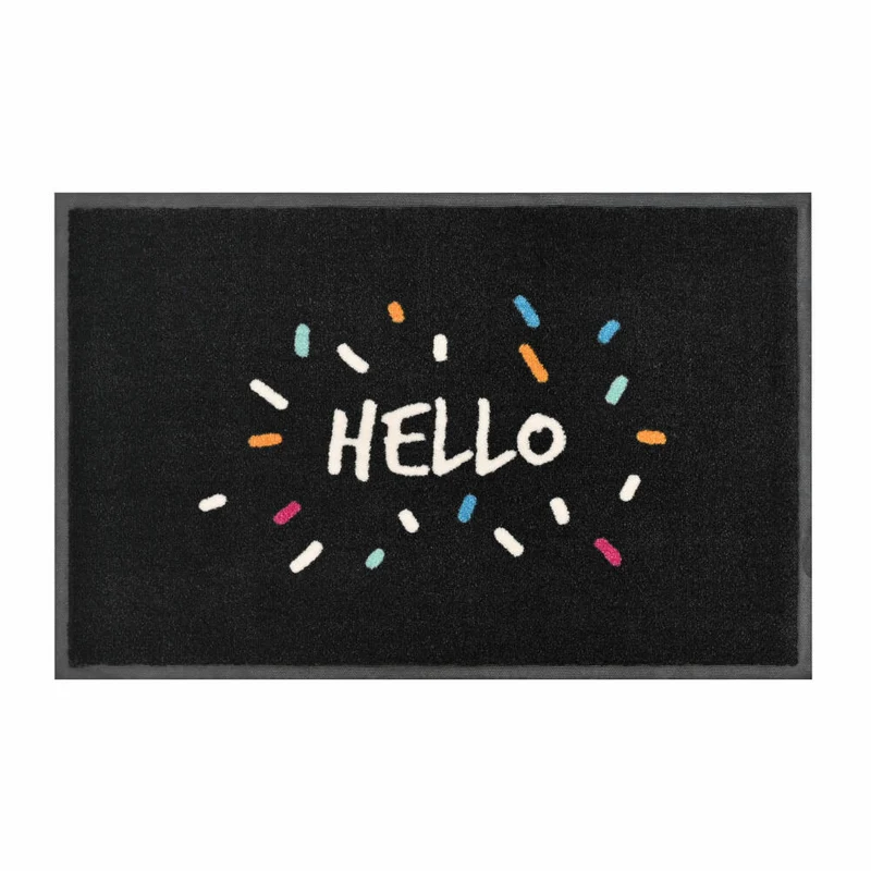 Gift Company Washables Hello, Waschbare Fußmatte, Fuß Matte, Polyamid / Gummirücken, Schwarz, 75 x 50 cm, 1021901002