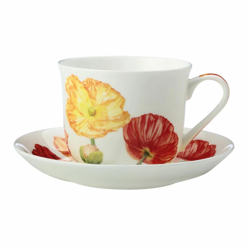 Maxwell & Williams Tasse mit Untertasse - Katherine Castle Floriade, Mohn, Bone China, Bunt, 480 ml, JY0033