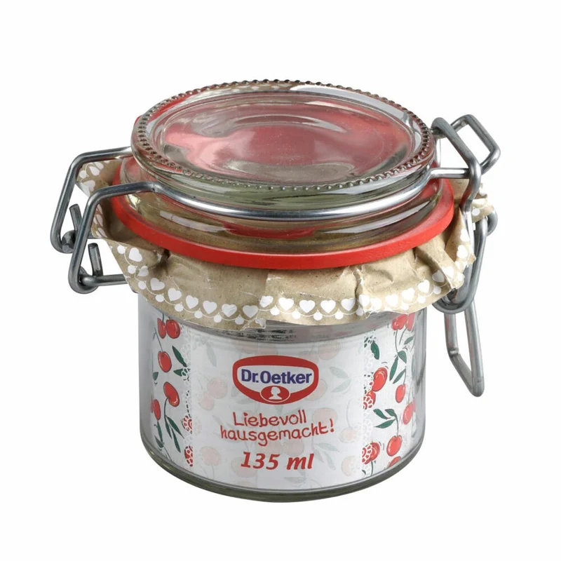 Dr. Oetker Bügelverschlussglas 135 ml, Liebevoll Hausgemacht, Einmachglas, Glas, Transparent, Rot, 1553