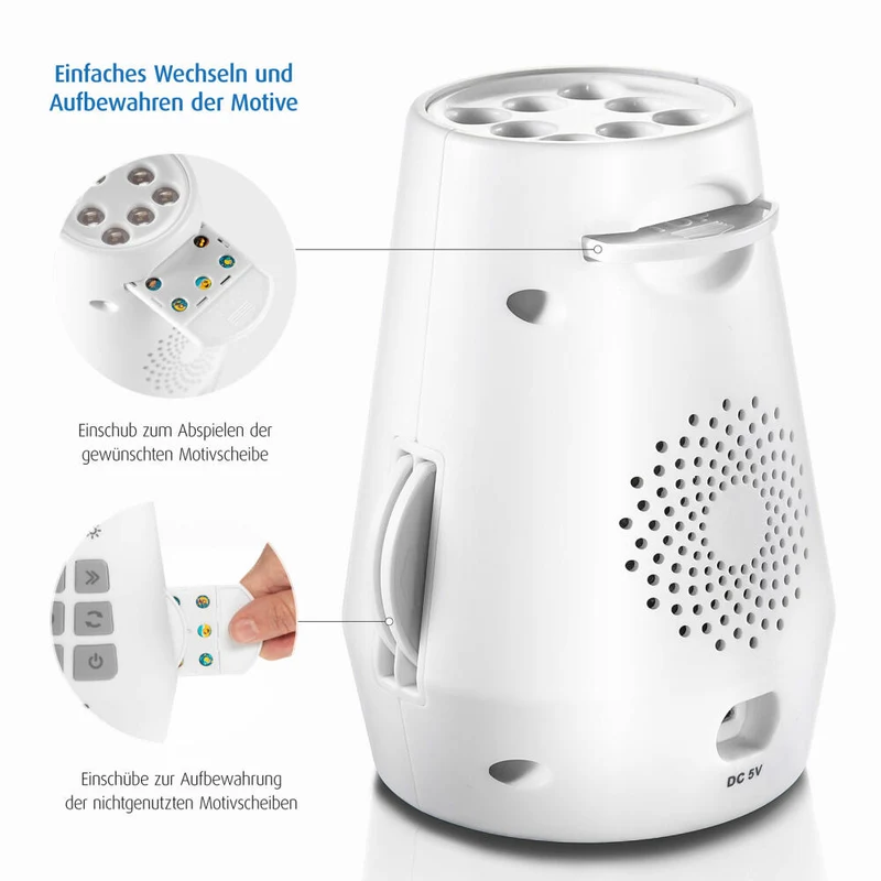 reer DreamBeam Motivprojektor, mit Einschlafliedern, Motiv Projektor, Kinder, Weiß, 52110