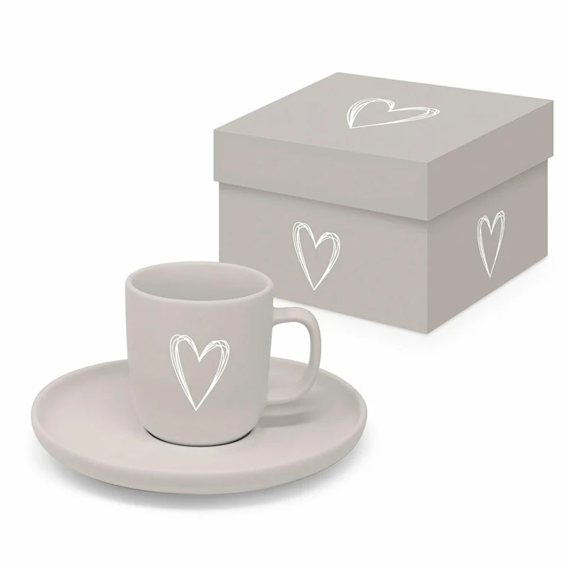 PPD Pure Heart Taupe Matte Espresso, mit Untertasse, Espressotasse, Tasse, Kaffeetasse, 75 ml, 604618