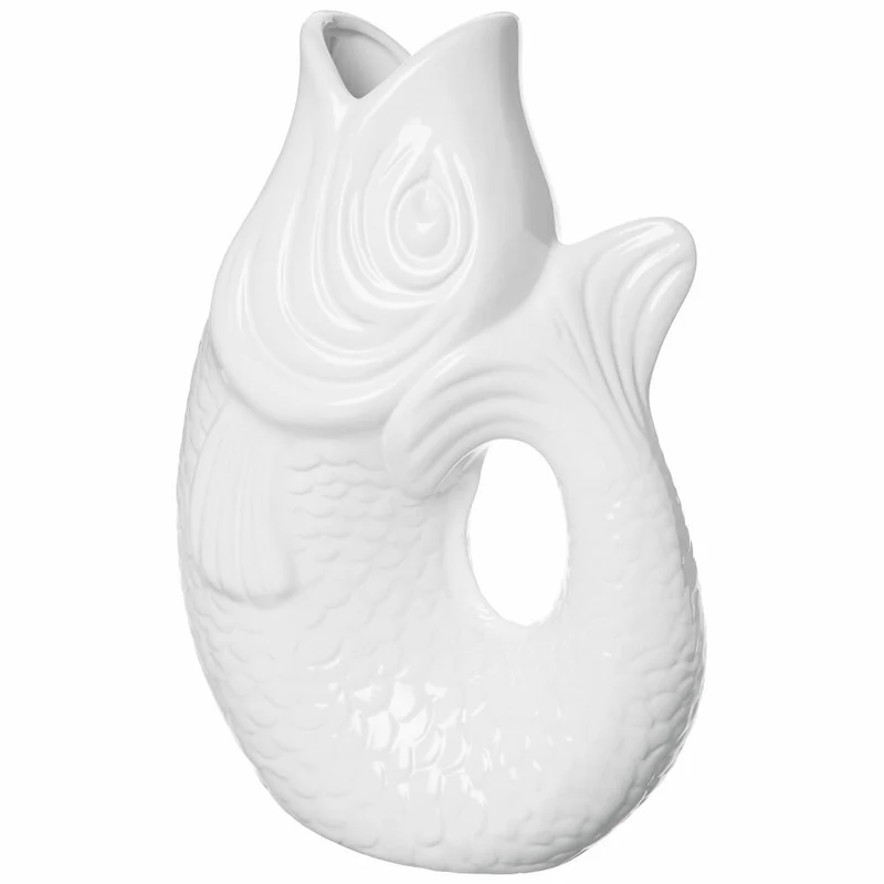 Gift Company Vase Monsieur Carafon L, Dekovase in Fisch-Form, Steingut, Weiß, 30.7 cm, 75885