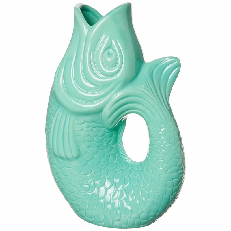 Gift Company Vase Monsieur Carafon L, Dekovase in Fisch-Form, Steingut, Mint Cream, 30.7 cm, 75887