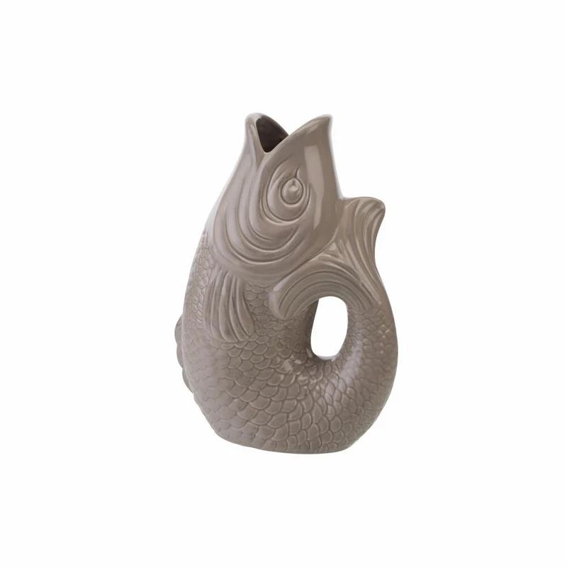 Gift Company Vase Monsieur Carafon S, Dekovase in Fisch-Form, Steingut, Sandstone, 24.3 cm, 77034