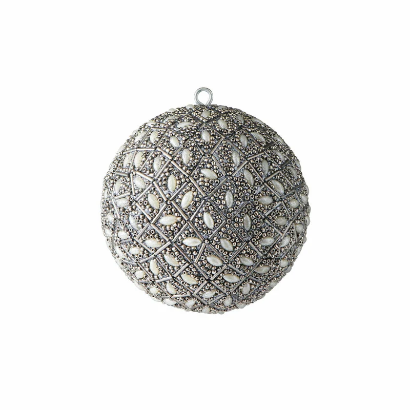 Gift Company Opium Weihnachtskugel, Perlen, Weiße Steine, Christbaumkugel, Baumschmuck, Kunststoff / Glas, Antik Silber, Ø 10 cm, 1026701057