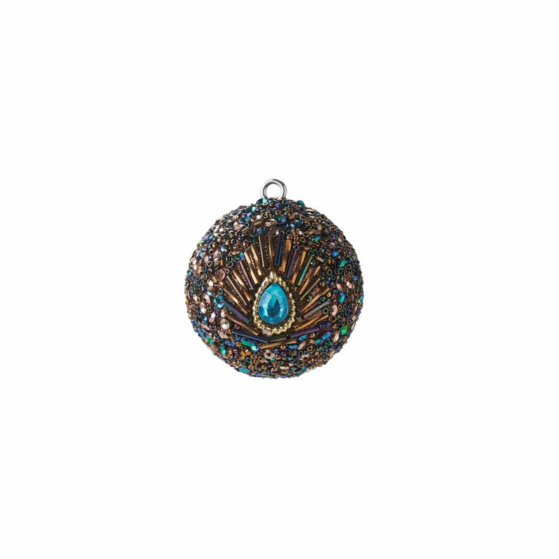 Gift Company Opium Weihnachtskugel, Pfaumuster, Pailletten, Perlen, Steine, Christbaumkugel, Baumschmuck, Glas / Acryl / Kunststoff, Blau / Gold, Ø 6 cm, 1028300020