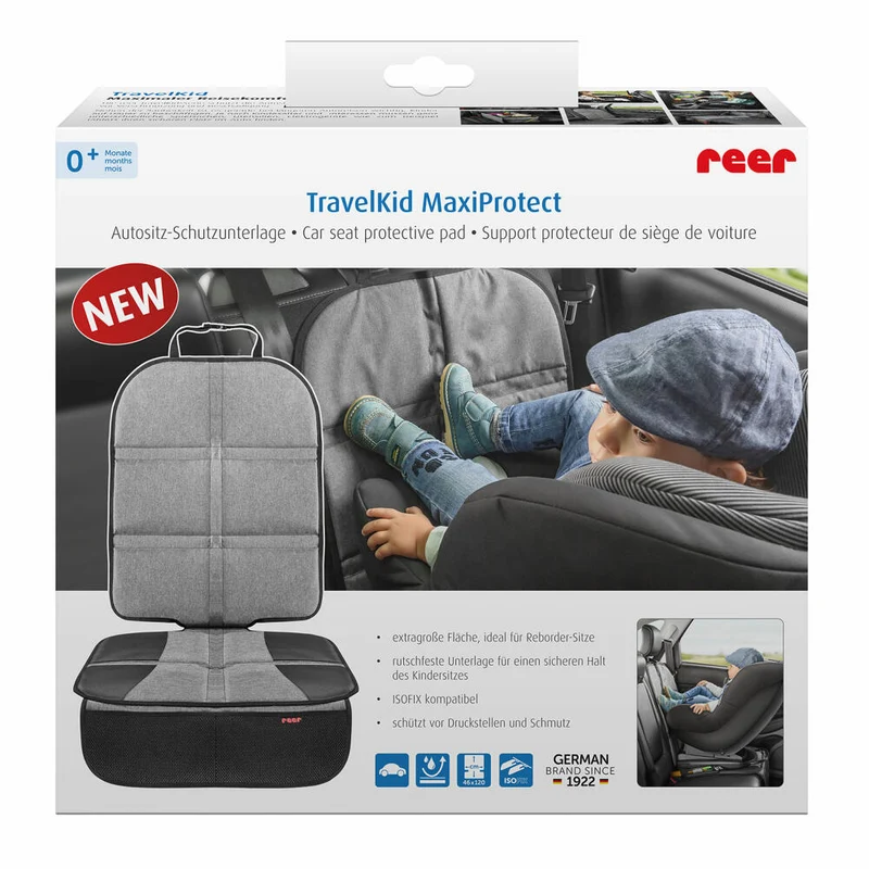 reer TravelKid MaxiProtect Autositz-Schutzunterlage, Unterlage für Kindersitz, Kindersitzunterlage, mit Taschen, 86071