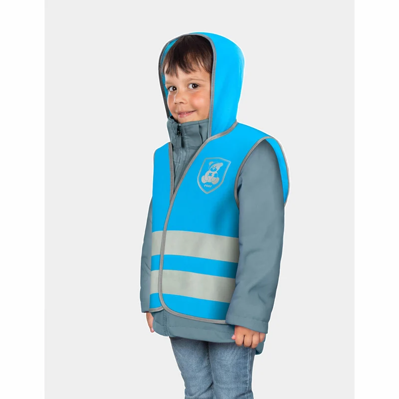 reer MyBuddyGuard Sicherheitsweste, Warnweste, Signalweste, Kinder, mit Kapuze, Blau, 53012