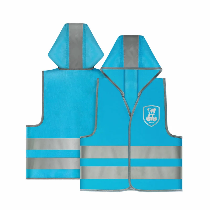 reer MyBuddyGuard Sicherheitsweste, Warnweste, Signalweste, Kinder, mit Kapuze, Blau, 53012