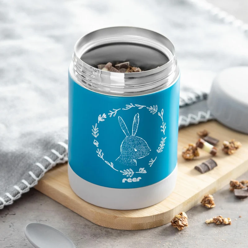 reer ColourDesign Edelstahl-Warmhaltebox, Thermobox, Thermo Behälter, Babynahrung, Petrolblau, 300 ml, 90411