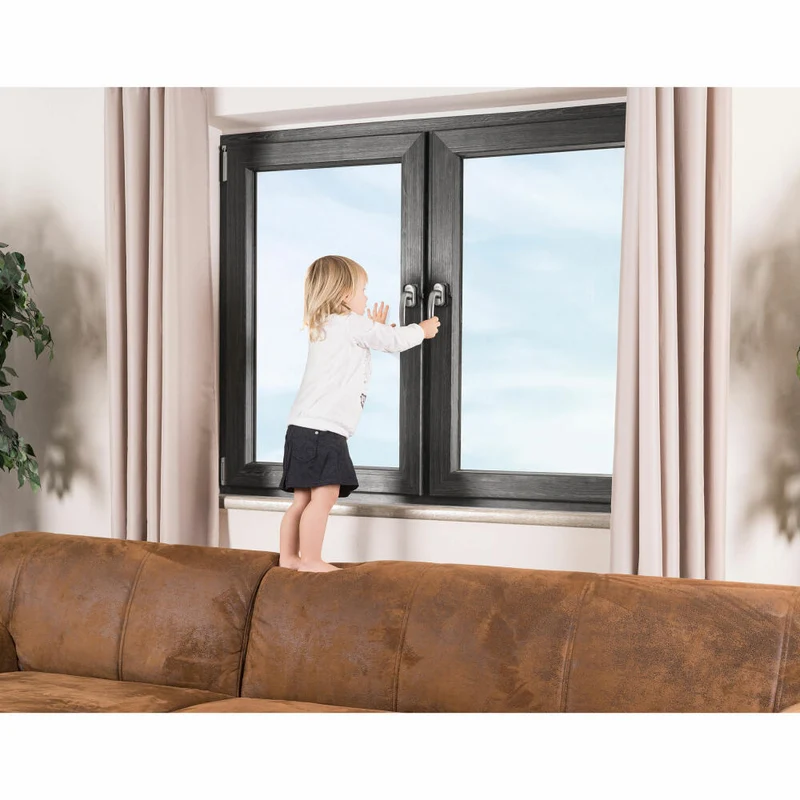 reer WinLock Fenster- und Balkontürsicherung, Fenstersicherung, Kinder Sicherung, Klemmschutz, Anthrazit, 70021