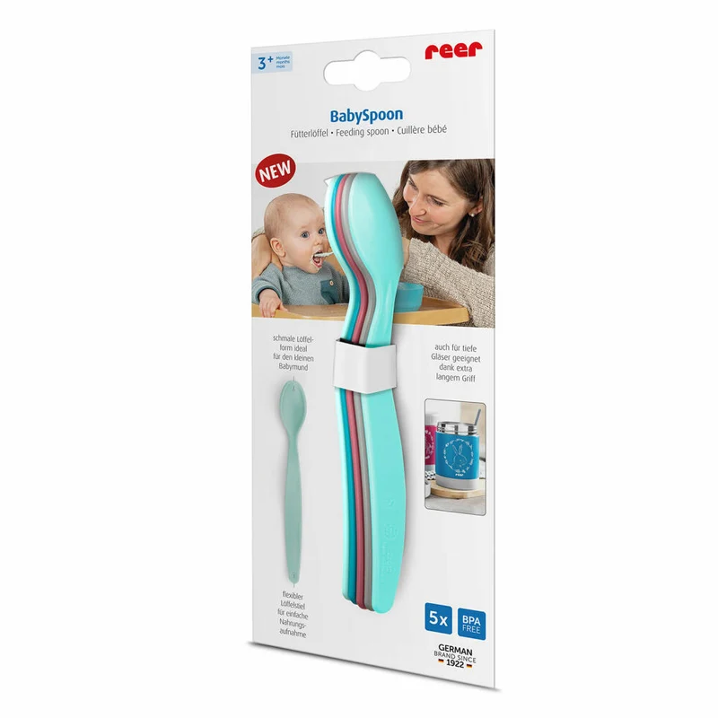 reer BabySpoon Fütterlöffel, 5er Set, Babylöffel, Baby Löffel, mit langem Griff, 23022