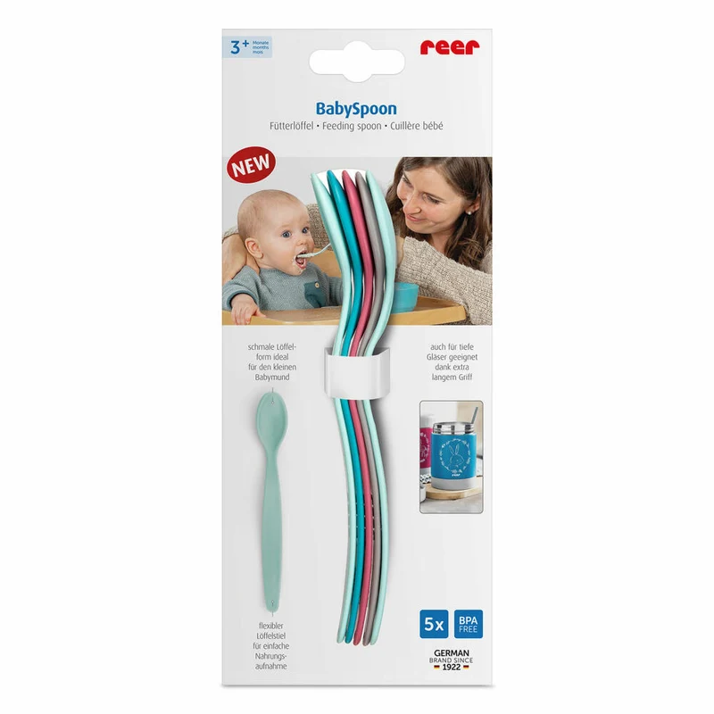 reer BabySpoon Fütterlöffel, 5er Set, Babylöffel, Baby Löffel, mit langem Griff, 23022