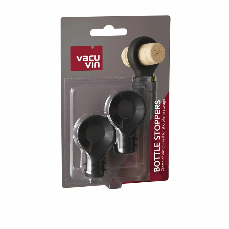 Vacu Vin Flaschenstopfen 2er Set, Weinstopfen, Flaschenverschluss, Silikon, Schwarz, 08874606
