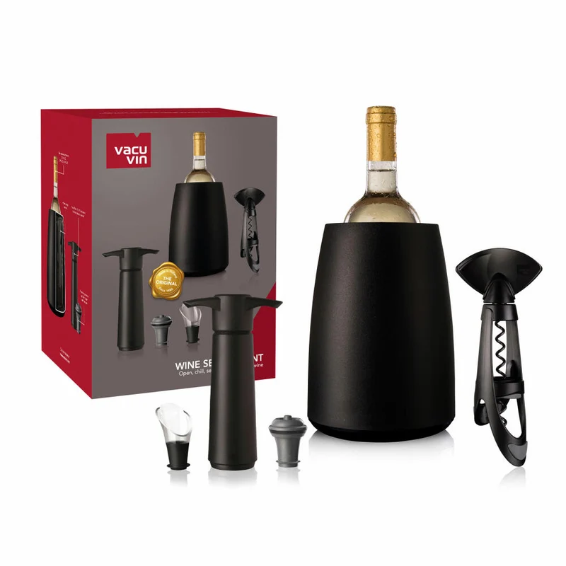 Vacu Vin Geschenkset Elegant, 5-tlg., Weinkühler, Flaschenöffner, Vakuumpumpe, Stopfen, Ausgießer, 3890660