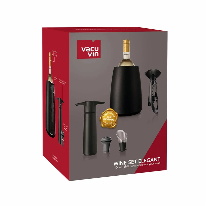 Vacu Vin Geschenkset Elegant, 5-tlg., Weinkühler, Flaschenöffner, Vakuumpumpe, Stopfen, Ausgießer, 3890660