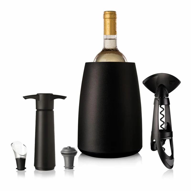 Vacu Vin Geschenkset Elegant, 5-tlg., Weinkühler, Flaschenöffner, Vakuumpumpe, Stopfen, Ausgießer, 3890660