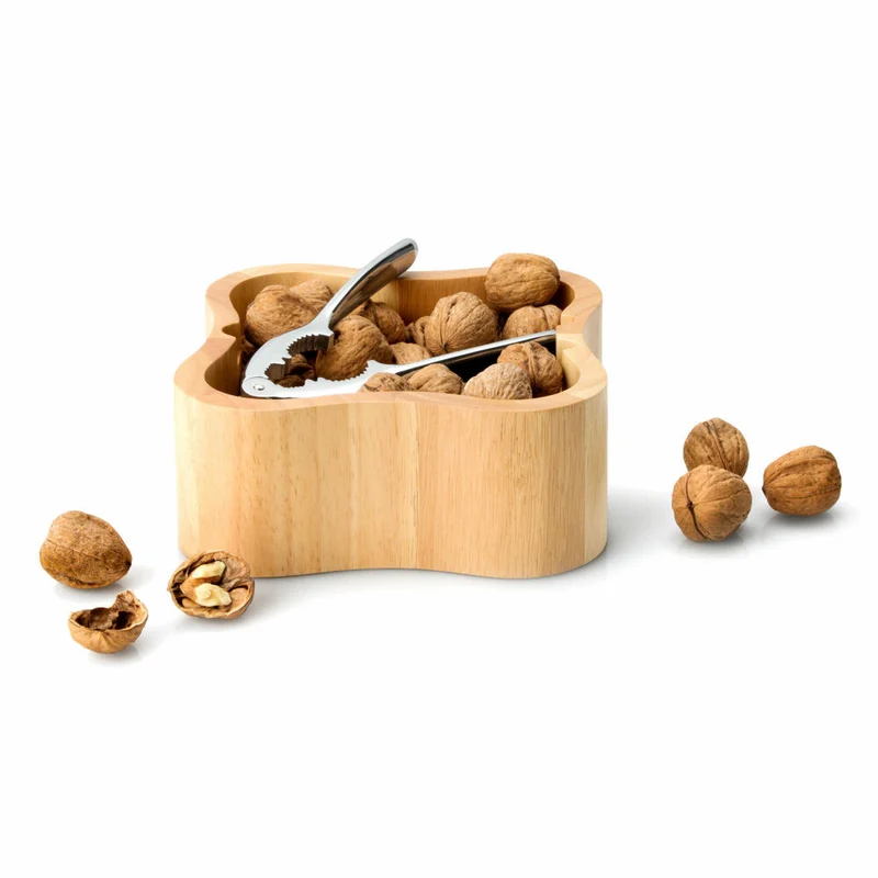 Continenta Nussschale mit Qualitätsknacker, Nussknacker, Nussöffner, Nuss Knacker, Gummibaumholz, 24.5 x 24.5 cm, 3199