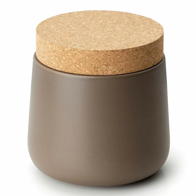 Continenta Keramikdose mit Korkdeckel, Vorratsdose, Aufbewahrungsbehälter, Vorratsbox, Keramik / Kork, Matt Taupe, Ø 14 x 14.5 cm, 3832