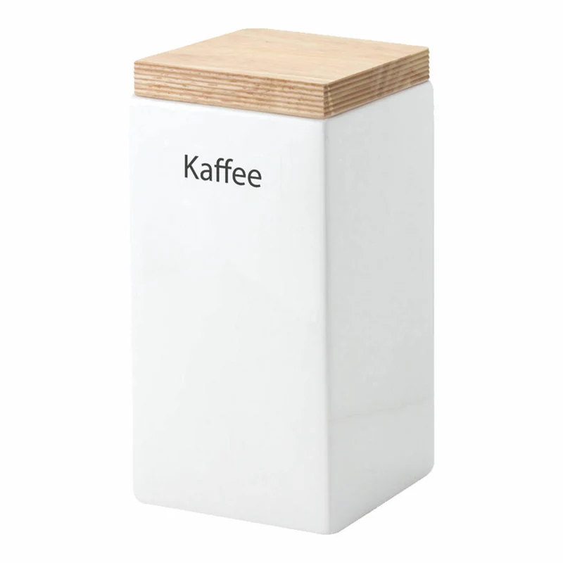 Continenta Vorratsdose quadratisch, Aufbewahrungsbehälter, Vorratsbox, Keramik / Gummibaumholz, Weiß, 1.2 L, 3914