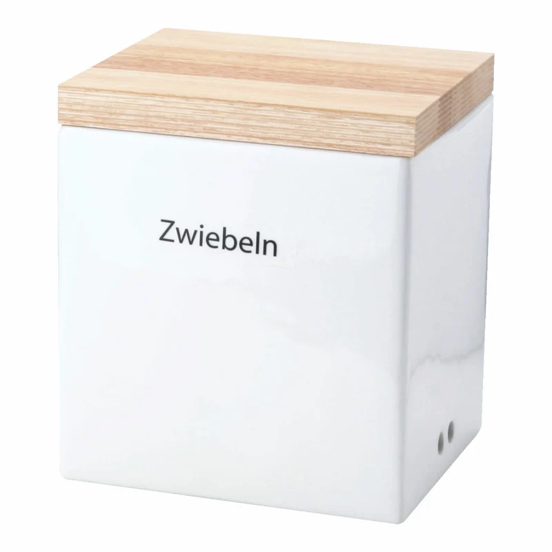 Continenta Vorratsdose mit Holzdeckel, Aufbewahrungsbehälter, Vorratsbox, Keramik / Gummibaumholz, Weiß, 18 x 15.5 x 20.5 cm, 3922