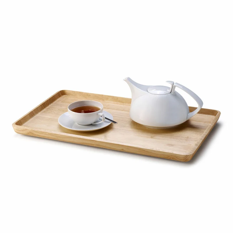 Continenta Tablett Rechteckig, Serviertablett, Holztablett, Frühstückstablett, Gummibaumholz, 53 x 32 cm, 3288