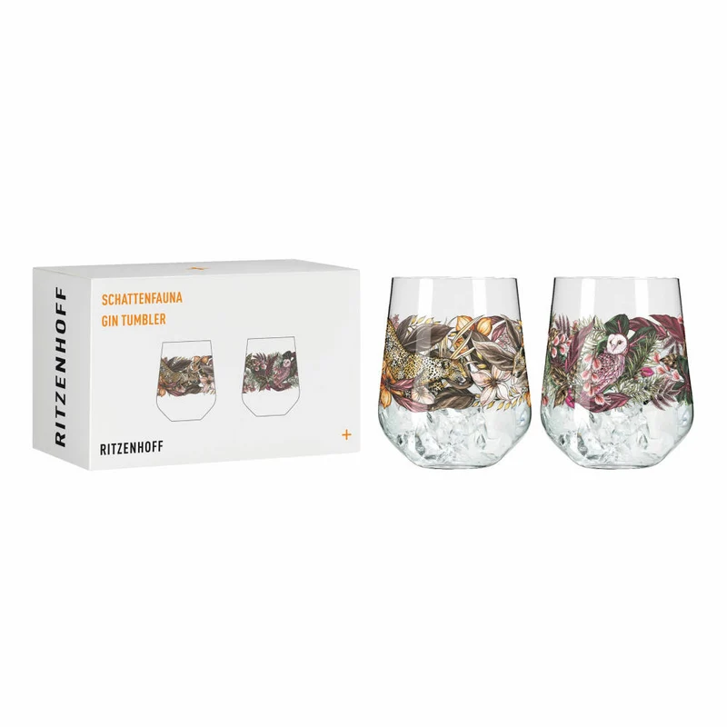 Ritzenhoff Gin-Tumbler Schattenfauna 2er-Set 002, Gin-Becher, Maggie Enterrios, Kristallglas, 710 ml, 3701002