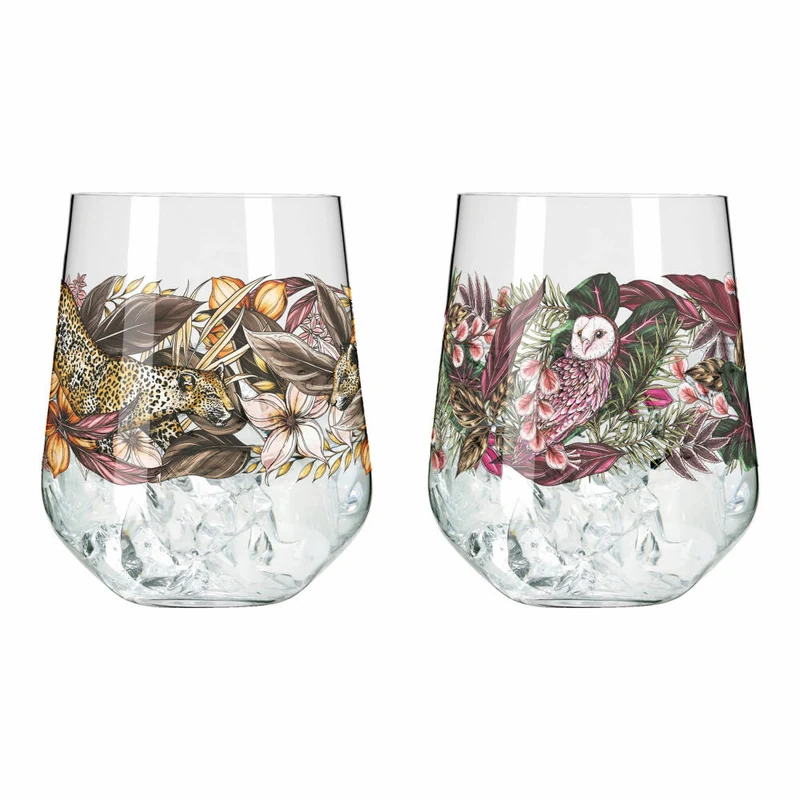 Ritzenhoff Gin-Tumbler Schattenfauna 2er-Set 002, Gin-Becher, Maggie Enterrios, Kristallglas, 710 ml, 3701002