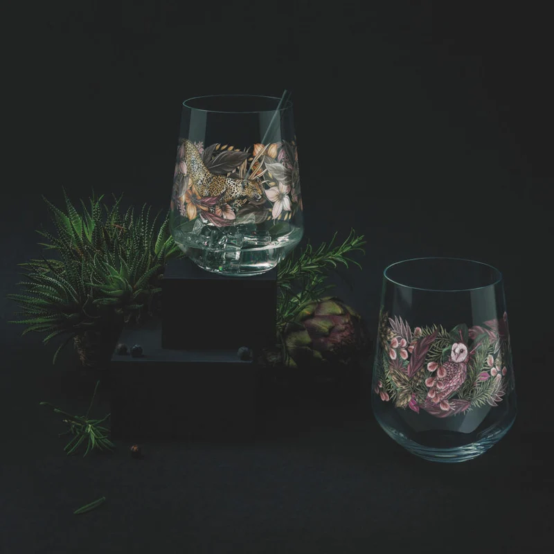 Ritzenhoff Gin-Tumbler Schattenfauna 2er-Set 002, Gin-Becher, Maggie Enterrios, Kristallglas, 710 ml, 3701002
