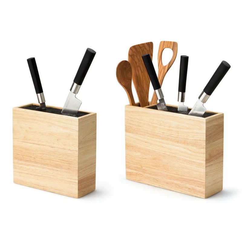 Continenta Messerblock mit flexiblem Einsatz, Messeraufbewahrung, Messer Block, Gummibaumholz, 22 x 9 x 21.5 cm, 3314