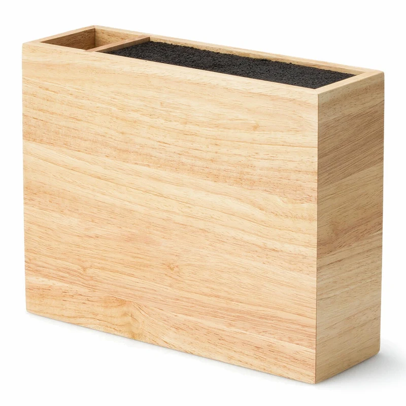 Continenta Messerblock mit flexiblem Einsatz, Untensilienbehälter, Messeraufbewahrung, Messer Block, Gummibaumholz, 27.55 x 9 x 21.5 cm, 3315