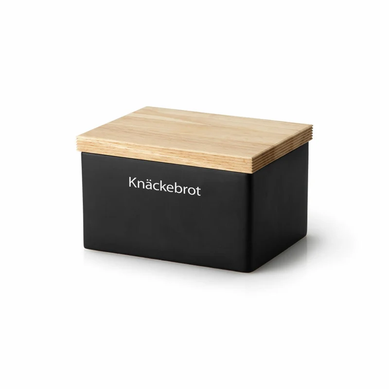 Continenta Vorratsdose mit Holzdeckel, Aufbewahrungsbehälter, Vorratsbox, Keramik / Gummibaumholz, Schwarz, 17.5 x 13.5 x 11 cm, 3750