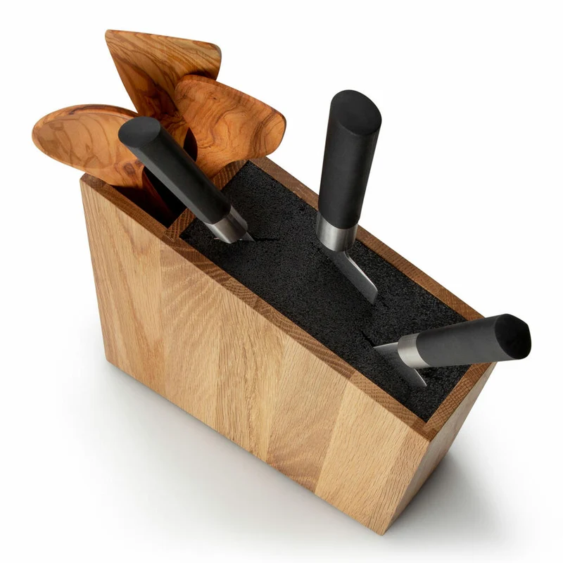 Continenta Messerblock mit flexiblem Einsatz, schräg stehend, mit Utensilienbehälter, Messeraufbewahrung, Eichenholz, 31 x 8 x 24.5 cm, 4151