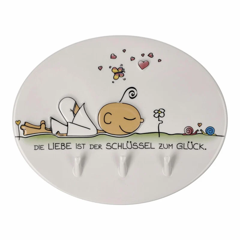 Goebel Schlüsselbrett Der kleine Yogi - Der Schlüssel zum Glück, Schlüsselboard, Porzellan, Bunt, 20 cm, 54102071