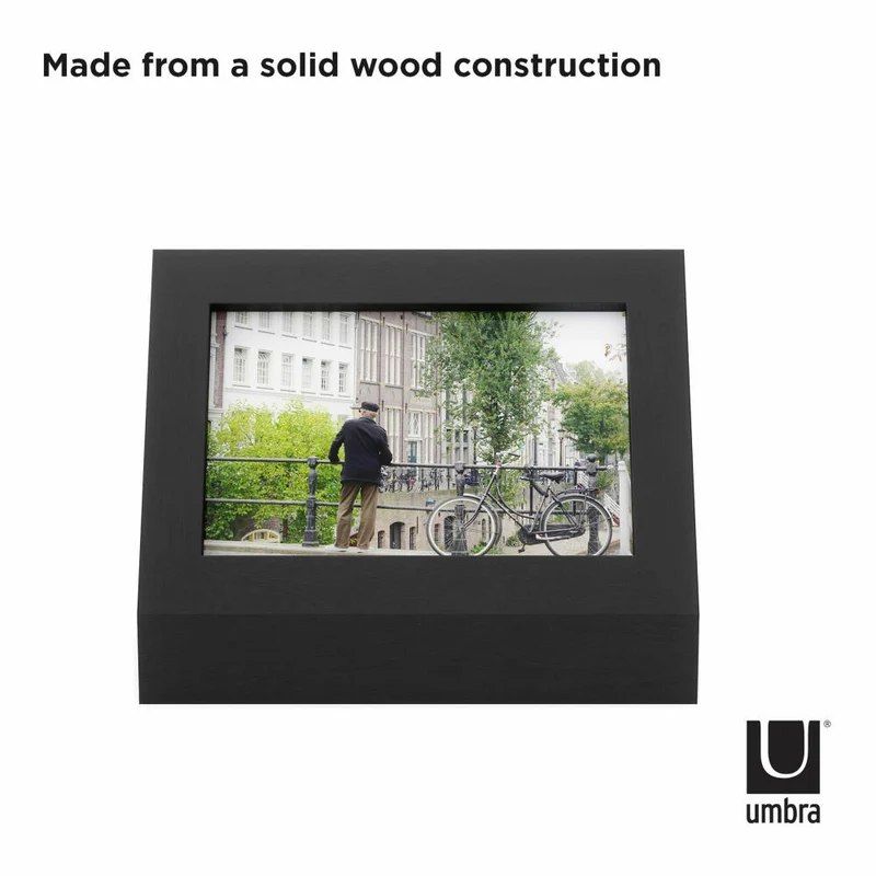 Umbra Bilderrahmen Podium, Holzbilderrahmen, Fotorahmen, freistehend, Holz, Schwarz, Querformat, 10 x 15 cm, 1016769-040
