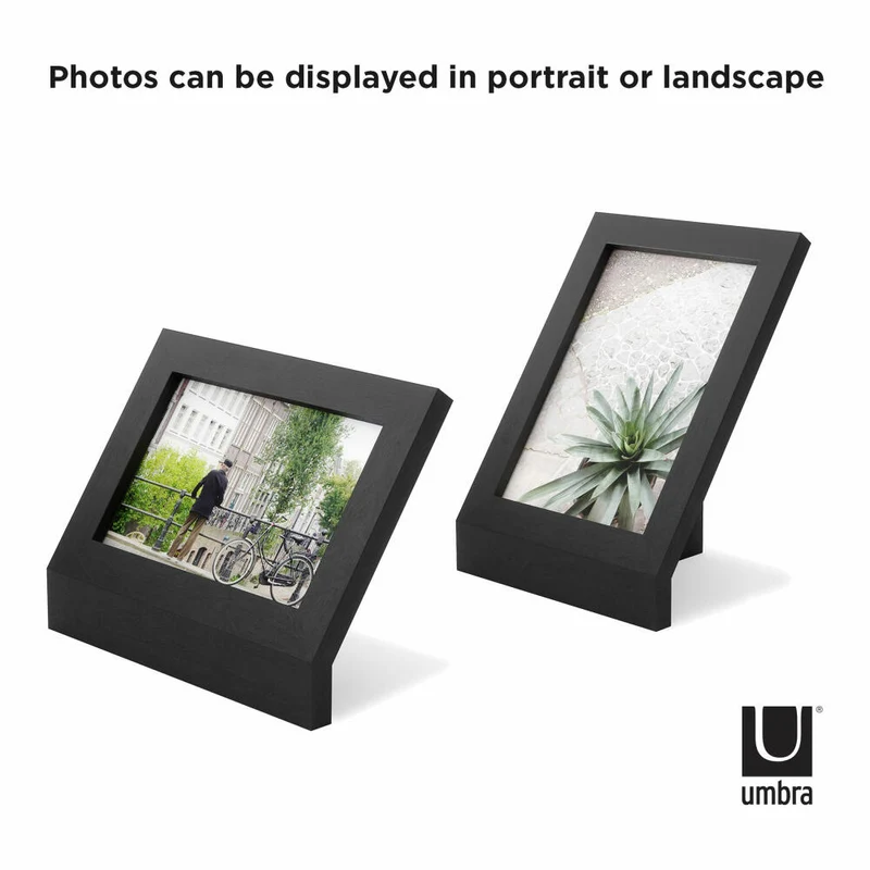 Umbra Bilderrahmen Podium, Holzbilderrahmen, Fotorahmen, freistehend, Holz, Schwarz, Querformat, 10 x 15 cm, 1016769-040
