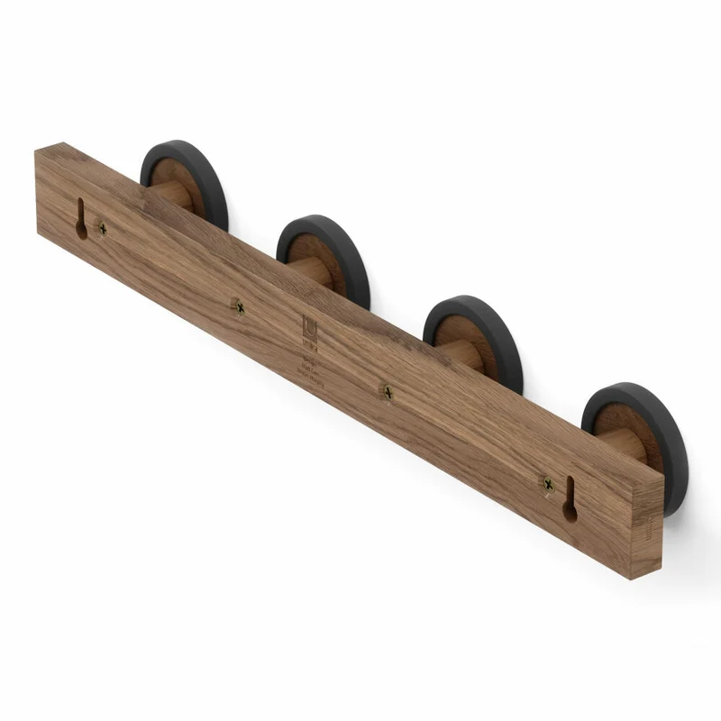 Umbra Garderobenleiste Hub, Wandgarderobe mit 4 Haken, Garderobenhaken, Gummibaumholz, Walnuss, 1016843-048