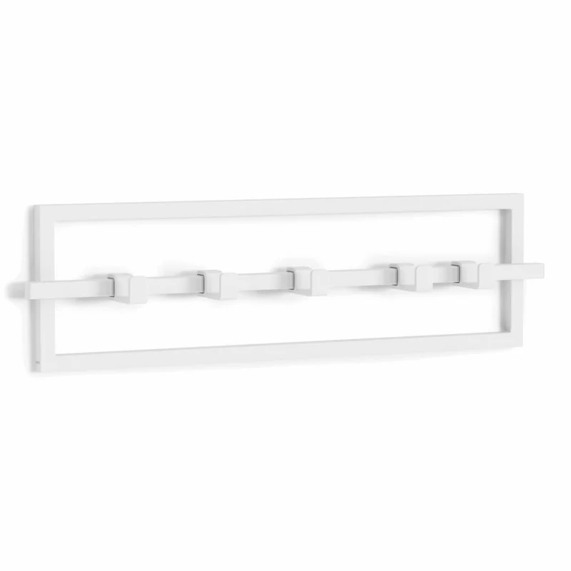 Umbra Garderobenhaken Cubiko 5, Wandgarderobe, Garderobenleiste, 5 bewegliche Haken, Stahl, Weiß, 1016881-660