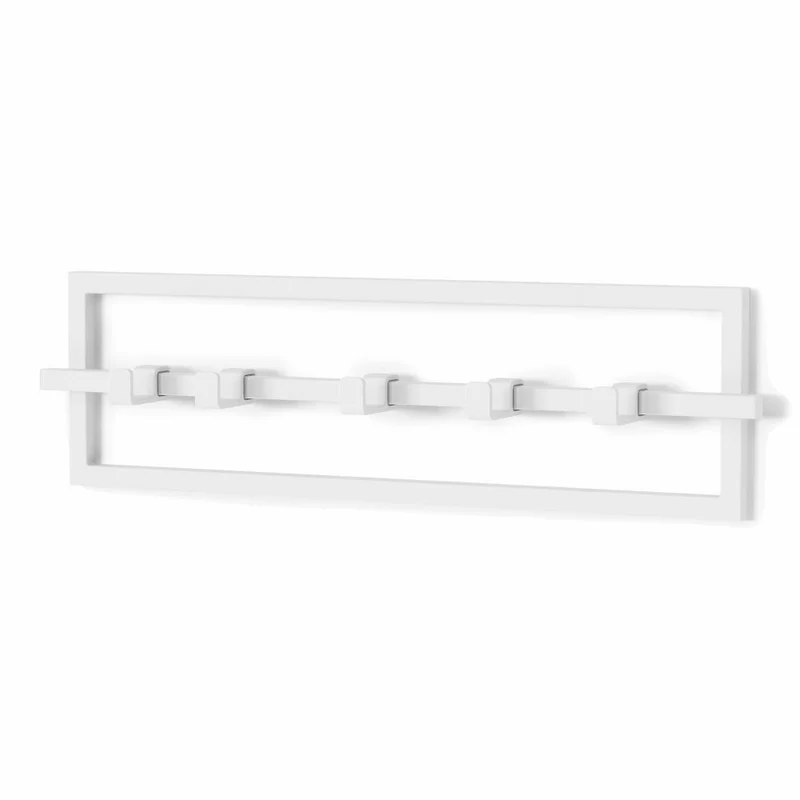 Umbra Garderobenhaken Cubiko 5, Wandgarderobe, Garderobenleiste, 5 bewegliche Haken, Stahl, Weiß, 1016881-660