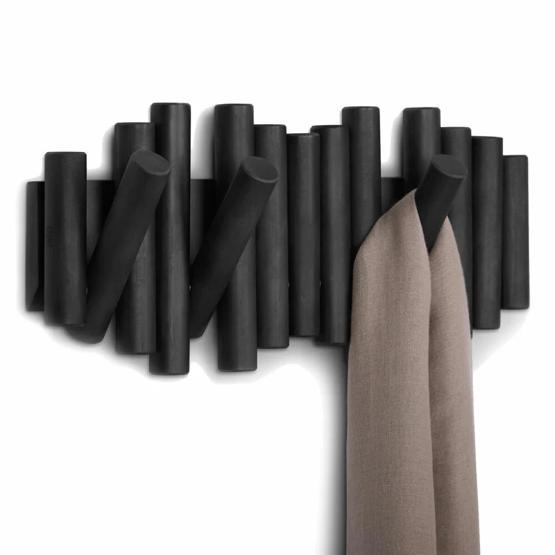 Umbra Garderobenleiste Picket, mit 5 Garderobenhaken, Wanddeko, Garderobe, Kiefernholz, Schwarz, 1011471-040