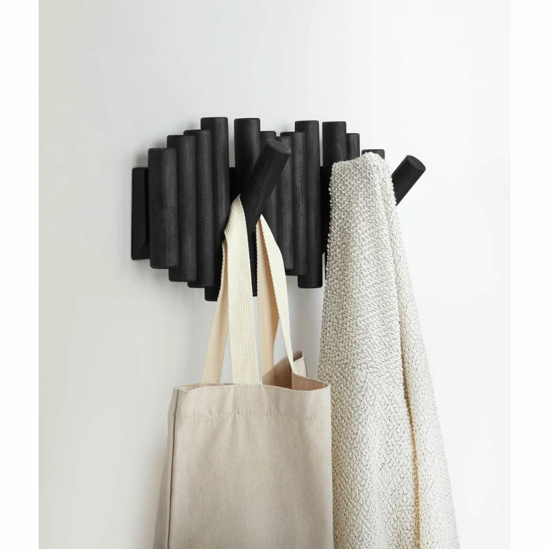 Umbra Garderobenleiste Picket, mit 5 Garderobenhaken, Wanddeko, Garderobe, Kiefernholz, Schwarz, 1011471-040