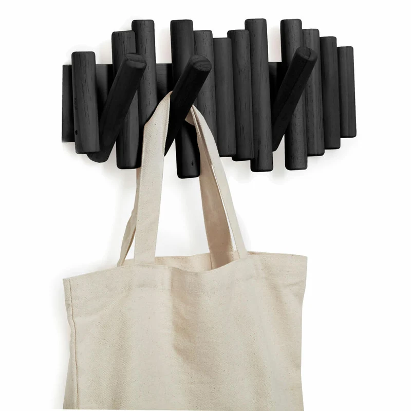 Umbra Garderobenleiste Picket, mit 5 Garderobenhaken, Wanddeko, Garderobe, Kiefernholz, Schwarz, 1011471-040